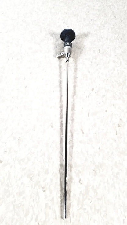 Silver surgical endoscope with black circular handle and metallic joints by american cystoscope makers fo-8168m microlens