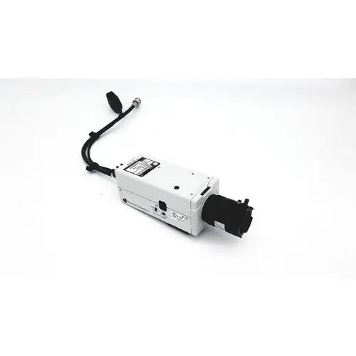 White rectangular american dynamics adcshr2412n super high resolution fixed camera with black lens and attached cable