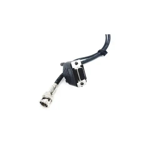 Black and silver bnc to d-sub 9-pin cable adapter with black braided sheath for american dynamics adcshr2412n camera