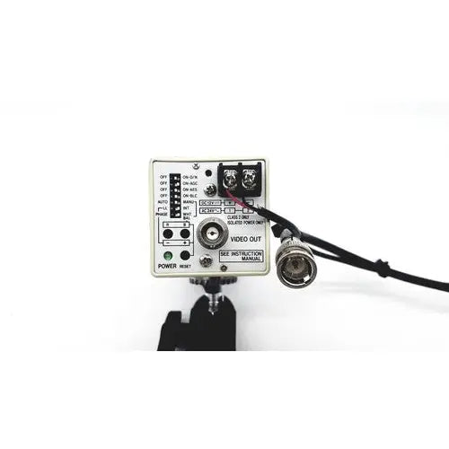 White rectangular security camera control box with black cables showing back side of american dynamics adcshr2412n super camera