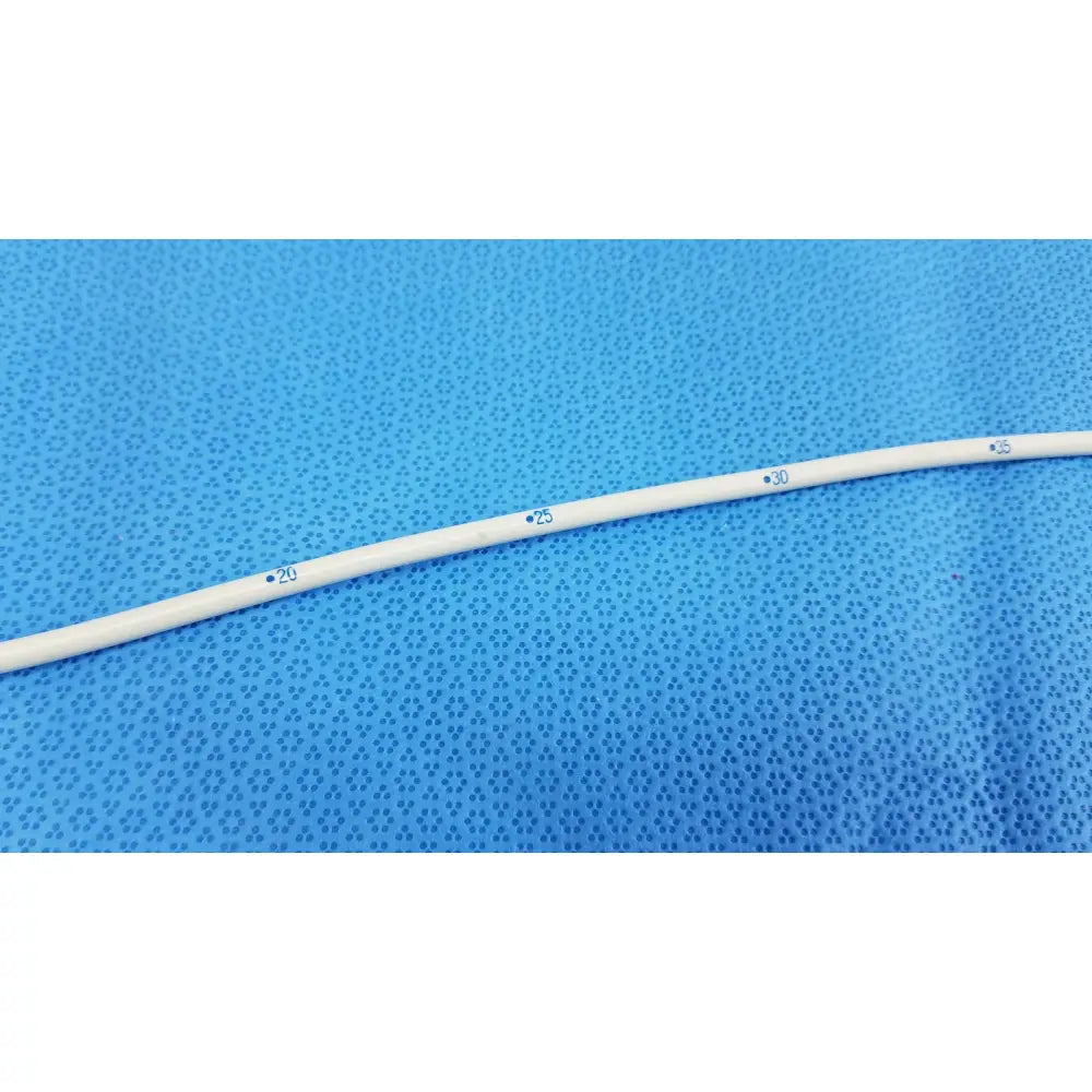 White cylindrical american endoscopy 15fr maloney tapered tungsten filled esophageal bougie with blue numerical markings
