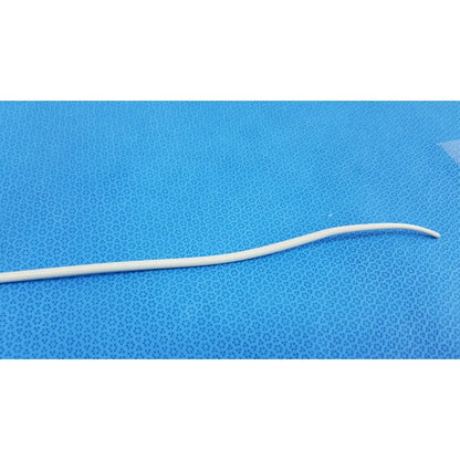 A sleek white silicone endoscopy 15fr maloney tapered tungsten-filled esophageal bougie with smooth curved design