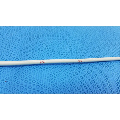 White cylindrical american endoscopy 15fr maloney tapered tungsten-filled esophageal bougie with red 02 and 92 markings
