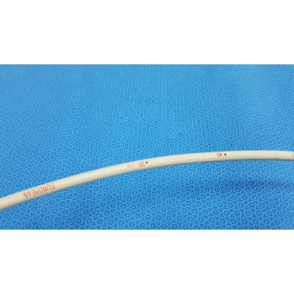 Cream-colored flexible plastic tube with red markings in american endoscopy 18fr maloney tapered tungsten-filled esophageal bougie