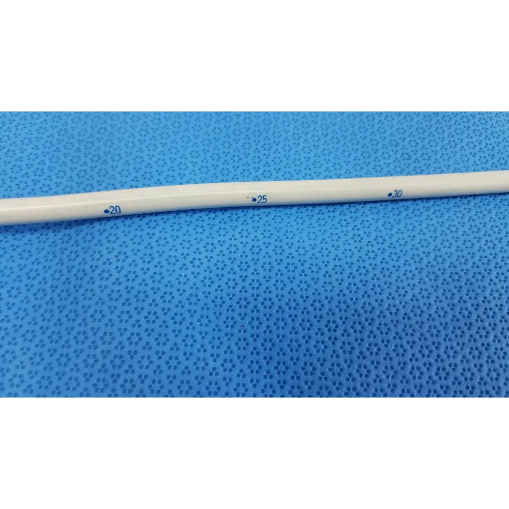White plastic american endoscopy 24fr maloney tapered tungsten-filled esophageal bougie with blue measurement markings