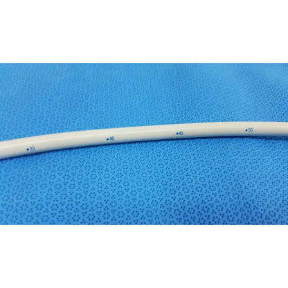 White medical-grade tubing with blue measurements on american endoscopy 30fr maloney tapered tungsten-filled esophageal bougie