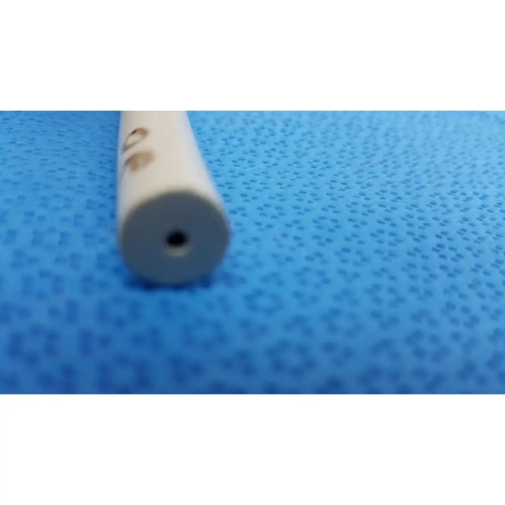 White cylindrical american endoscopy 30fr maloney tapered tungsten-filled esophageal bougie with small hole and markings