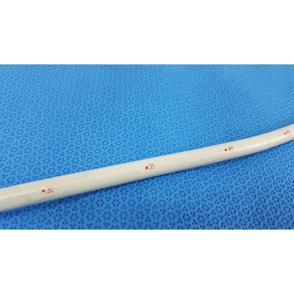 White plastic endoscopy 30fr maloney tapered tungsten-filled esophageal bougie with red numerical markings