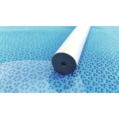 White cylindrical american endoscopy 42fr maloney tapered tungsten-filled esophageal bougie with dark gray end cap and central hole