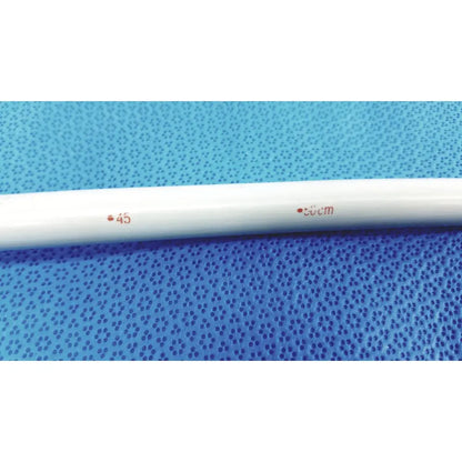 White plastic tube with red 45 and 60cm markings for american endoscopy 42fr maloney tungsten-filled esophageal bougie