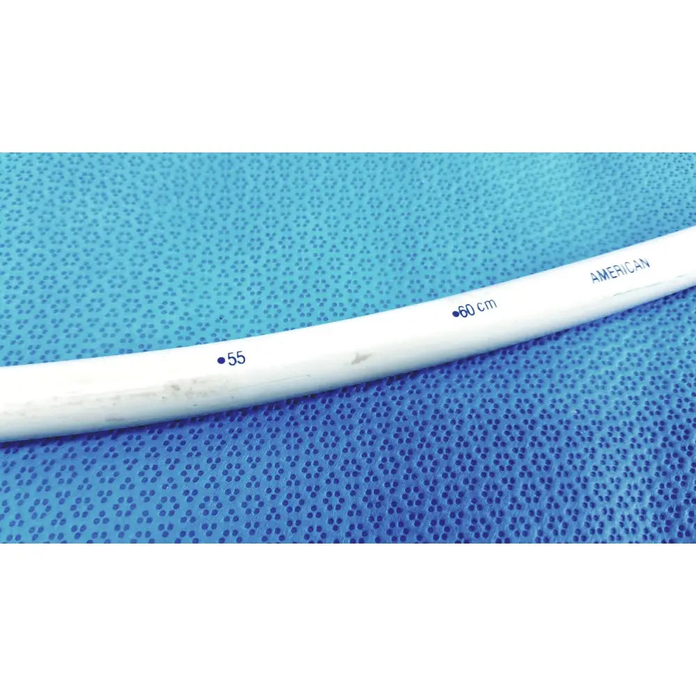White plastic endoscopy 42fr maloney tapered tungsten filled esophageal bougie marked 55 and 60 cm with american branding