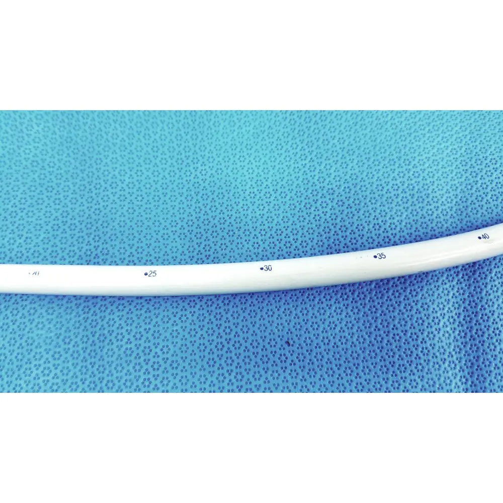White medical catheter with black numerical markings for measurements in american endoscopy 42fr maloney tapered esophageal bougie