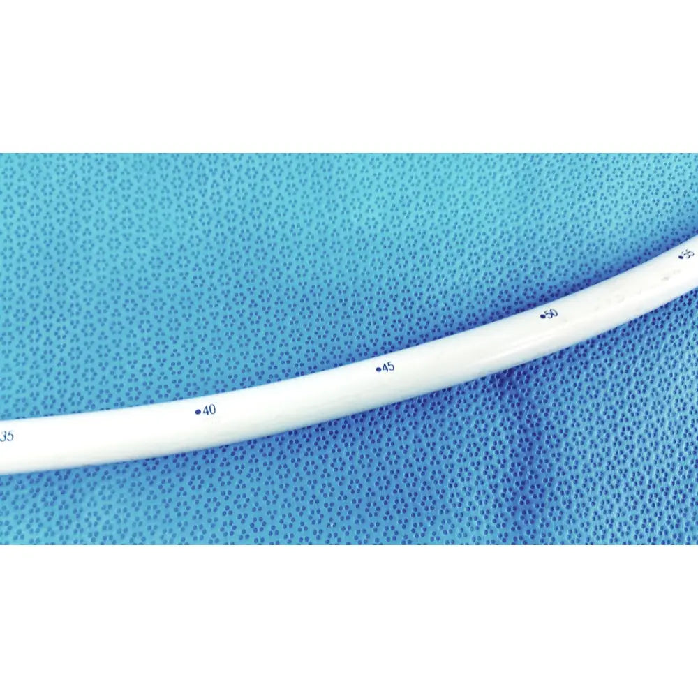 White medical-grade endoscopy 42fr maloney tapered tungsten-filled esophageal bougie with printed measurement markings