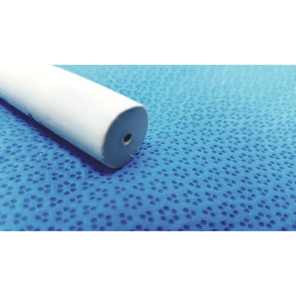 White cylindrical foam roller with small hole on one end on blue textured surface for american endoscopy 48fr maloney