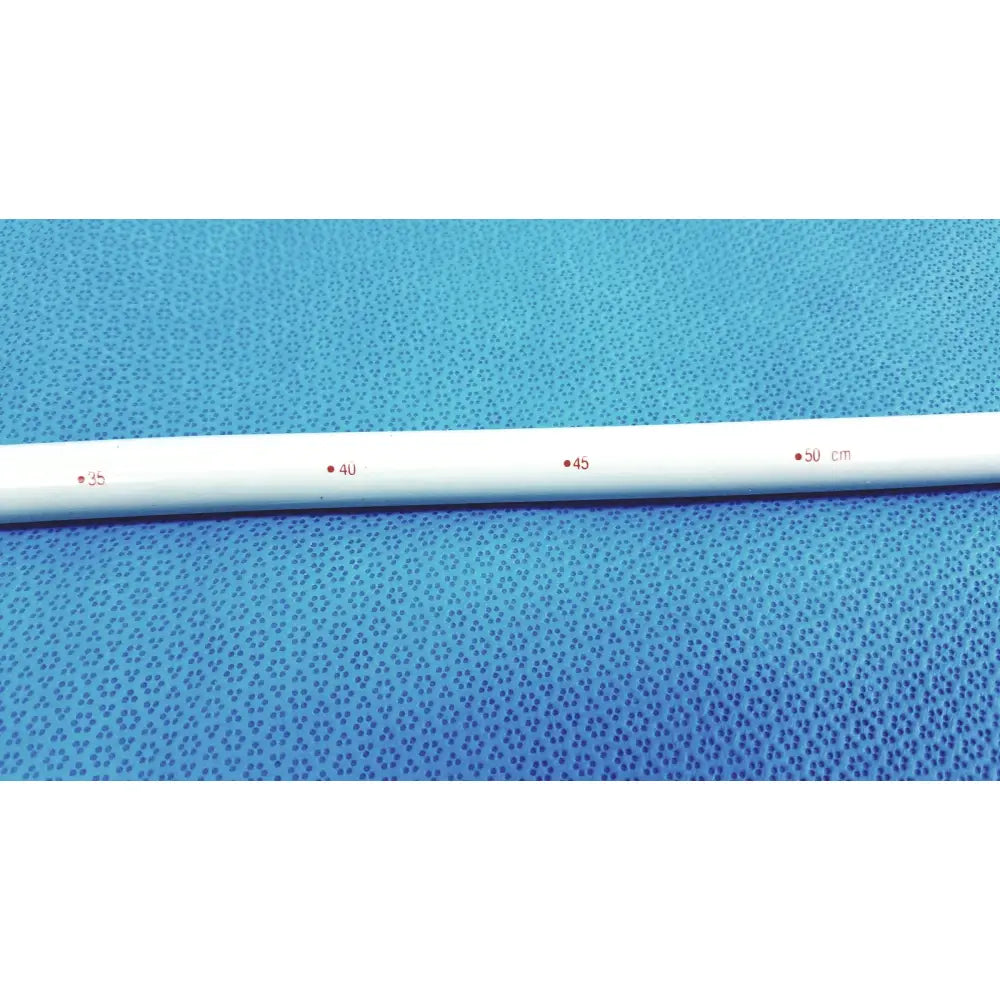 White plastic endoscopy 48fr maloney bougie with red measurement markings for american endoscopy 48fr use