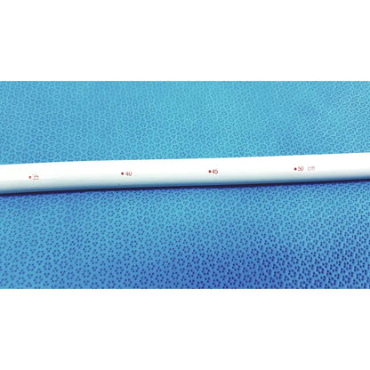 White plastic endoscopy 48fr maloney bougie with red measurement markings for american endoscopy 48fr use