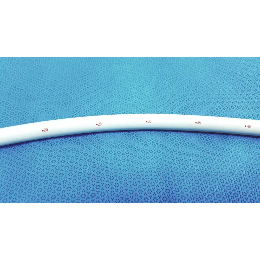 White flexible tungsten-filled tube with red measurement markings for american endoscopy 48fr maloney esophageal bougie