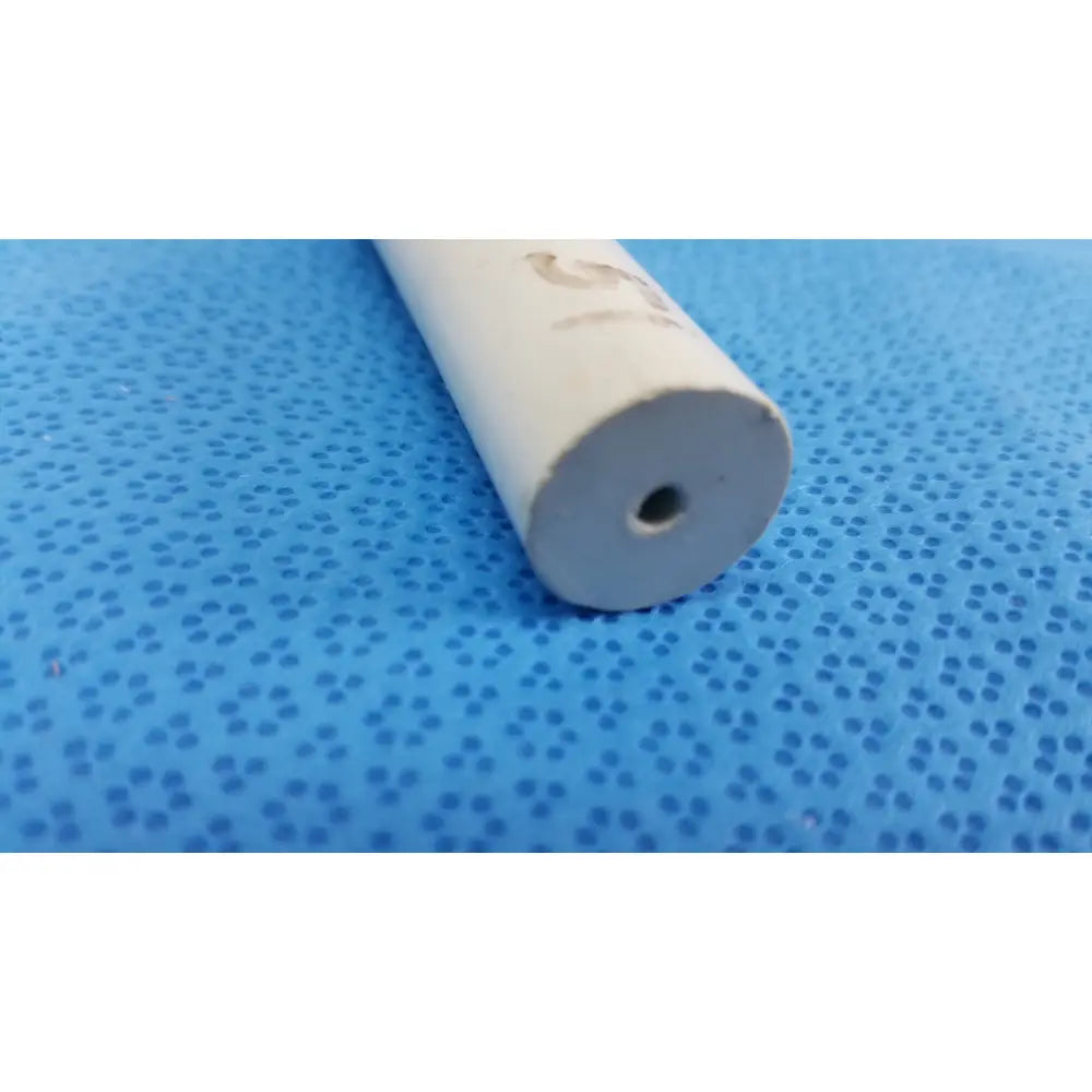 White cylindrical american endoscopy 51fr maloney tapered tungsten-filled esophageal bougie with small hole and faint markings