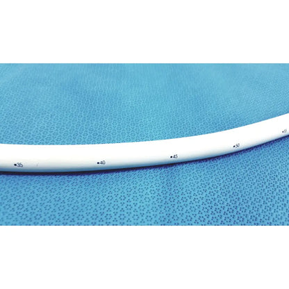 White medical-grade american endoscopy 54fr maloney tapered tungsten-filled esophageal bougie with size markings