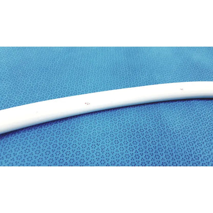 White curved american endoscopy 54fr maloney tapered tungsten-filled esophageal bougie on blue textured background