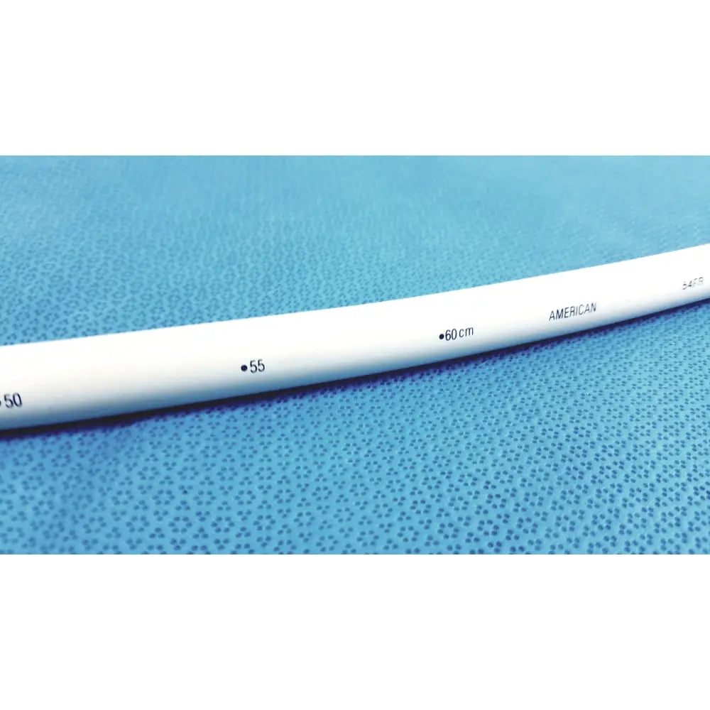 White plastic american endoscopy 54fr maloney tapered tungsten-filled esophageal bougie with measurement markings