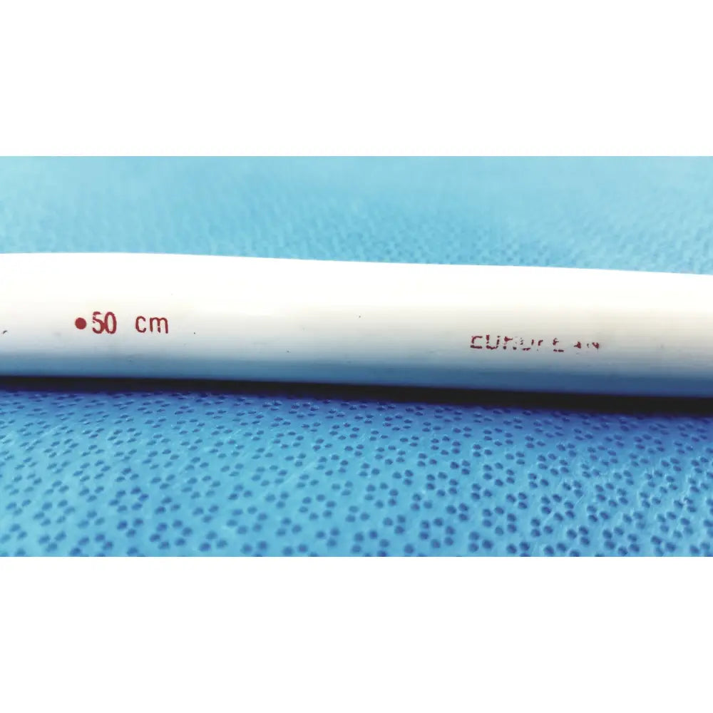 White plastic pipe marked with 50 cm and curt 4 inch for American Endoscopy 54FR Maloney tapered tungsten-filled esophageal bougie