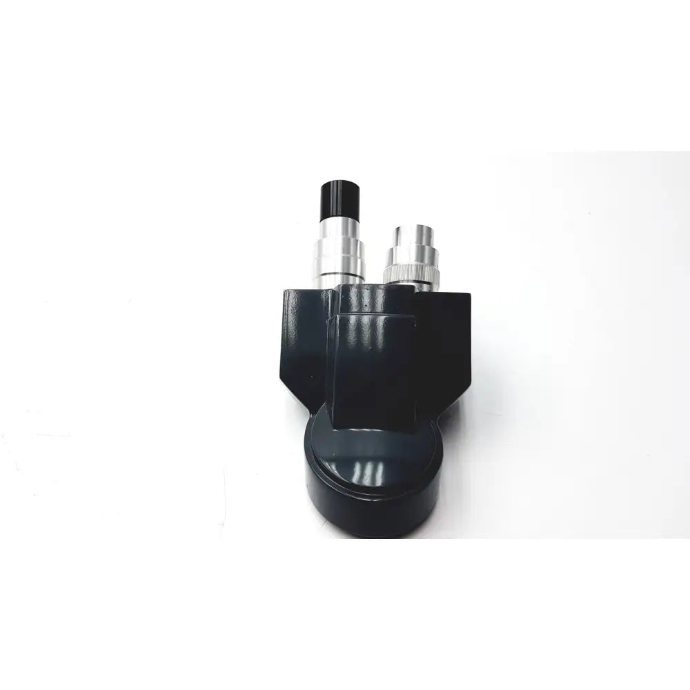Black industrial-grade american optical microstar binocular microscope head with silver fittings and black eyepieces