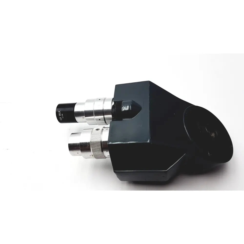 Black and silver american optical microstar 110 120 compound microscope with matte body and polished metal components