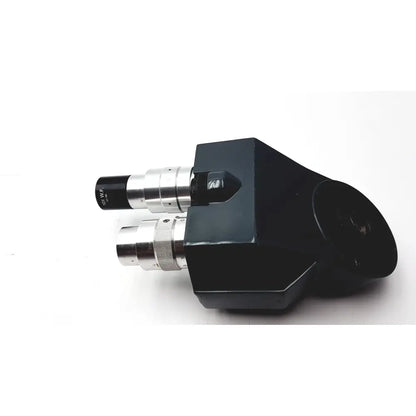 Black and silver american optical microstar 110 120 compound microscope with matte body and polished metal components