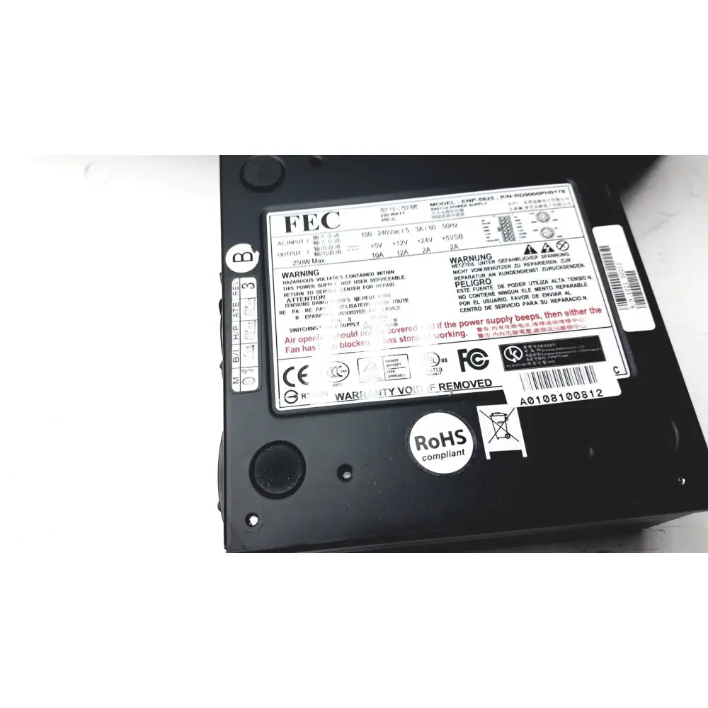 Black plastic power supply unit with white label and certification stickers for american telecare lifeview home video patient monitor