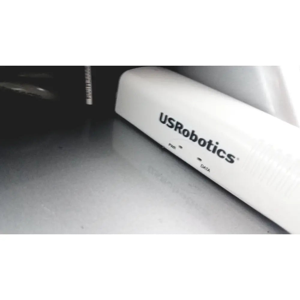 White usrobotics router with black branding and indicator lights for american telecare lifeview home video patient monitor