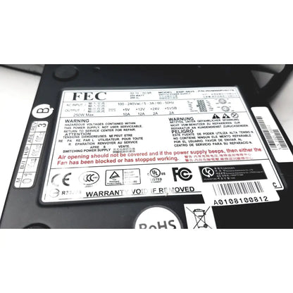 Black plastic power supply label with certifications on the back of american telecare lifeview home video patient monitor