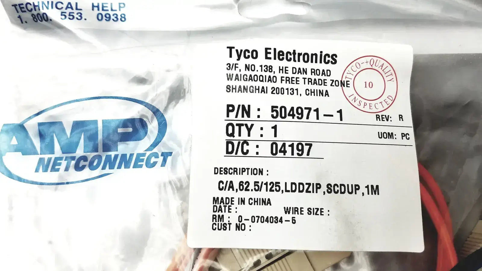 AMP Tyco Electronics Cable 504971-1 C/A,62.5/125, LDDZIP, SCDUP,1M Fiber Optic Cable, second-hand product photo 2