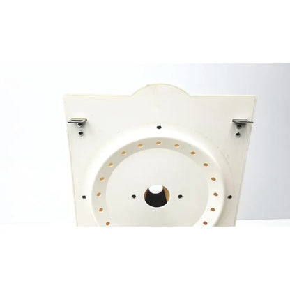 White plastic mounting plate with central cutout and perimeter holes for ample scientific champion f-33d centrifuge