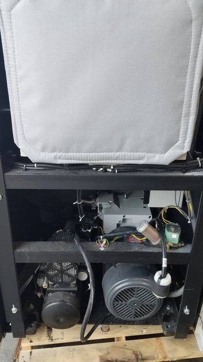White padded cover over mechanical components and wiring on the back side of amsco steris v-pro max low temperature sterilization system