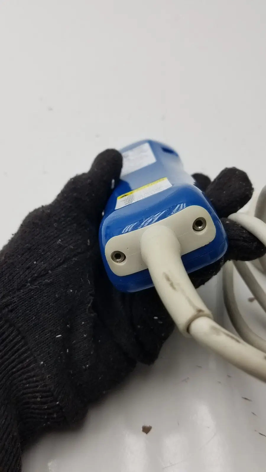 Blue plastic handheld pillow speaker remote with white cable for anacom medtek medtek hd supply a1501-088dj device