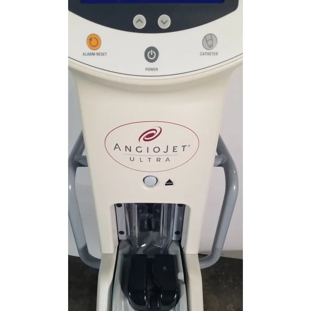 White angiojet ultra thrombectomy system console 5000a with sleek design control buttons and transparent tubing
