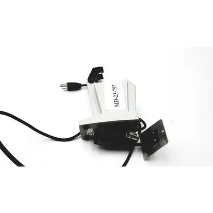 White and black industrial wall-mounted power strip labeled mid-23797 for american optical reichert refractometer table stand