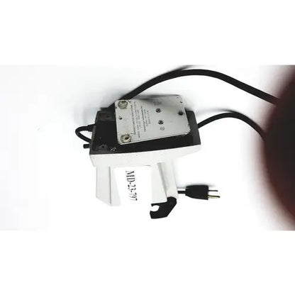 Black and white american optical reichert refractometer table stand with metal plate power cord and plug visible from back side