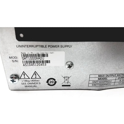 Silver metallic uninterruptible power supply unit with labels and specifications apc by schneider electric smart-ups smt1000rm2u