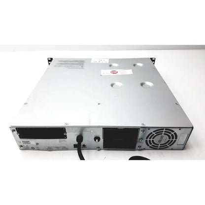 Silver metal server rack with ventilation grille and mounting brackets for schneider electric smart-ups smt1000rm2u back side
