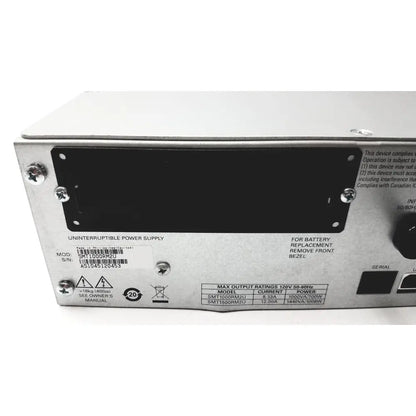 Silver metallic uninterruptible power supply unit with black label and screw fasteners apc by schneider electric smt1000rm2u