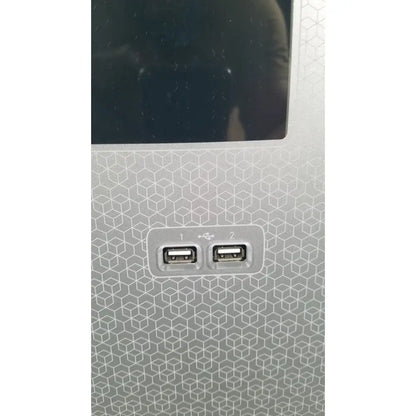 Silver applied biosystems quantstudio dx real-time pcr instrument with hexagonal patterned laptop surface and usb ports 1 and 2