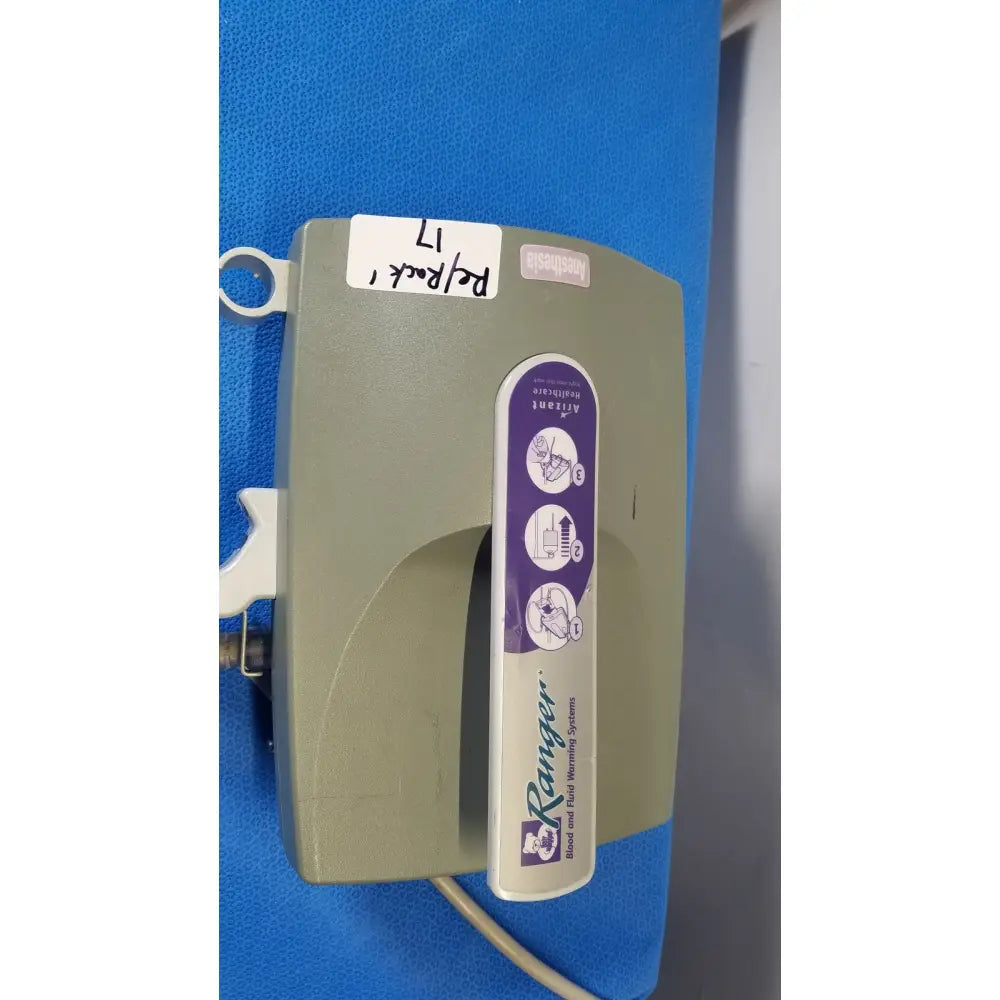 Gray plastic arizant healthcare ranger blood and fluid warming system with purple instructional panel for medical use