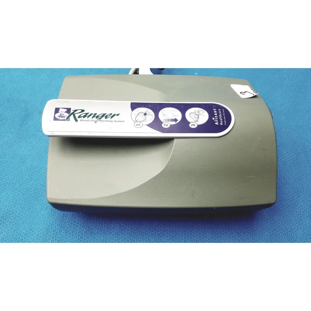 Gray plastic arizant healthcare ranger blood fluid warmer unit with white and purple ranger label model 245 at 41°C