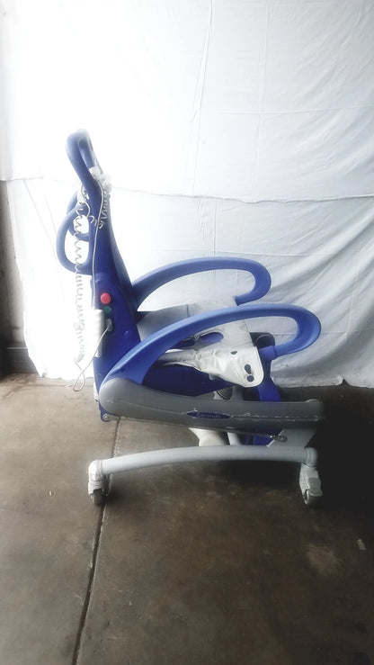 Arjo Carendo multipurpose hygiene chair blue and gray adjustable pediatric chair with curved armrests and wheels