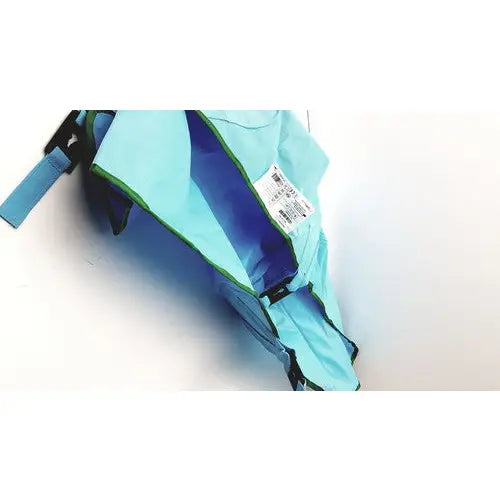 Light blue and dark blue nylon arjo patient lift sling passive clip with green trim for heavy duty lifting 272kg capacity