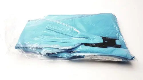 Light blue inflatable pool float with black accents in clear packaging for arjohuntleigh active sling mfa3000 200kg