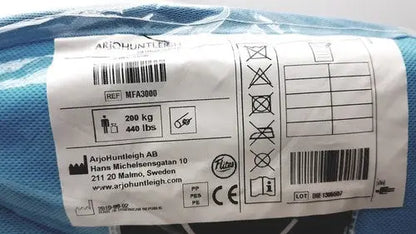 Blue fabric arjohuntleigh active sling mfa3000 with white care label designed for 200kg patient support