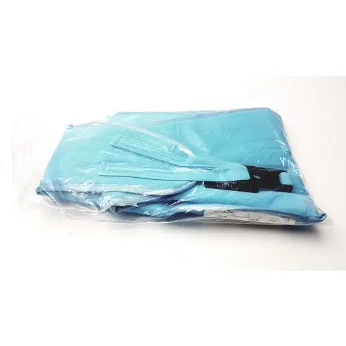 Light blue inflatable pool float with black accents in clear packaging for arjohuntleigh active sling mfa3000 200kg